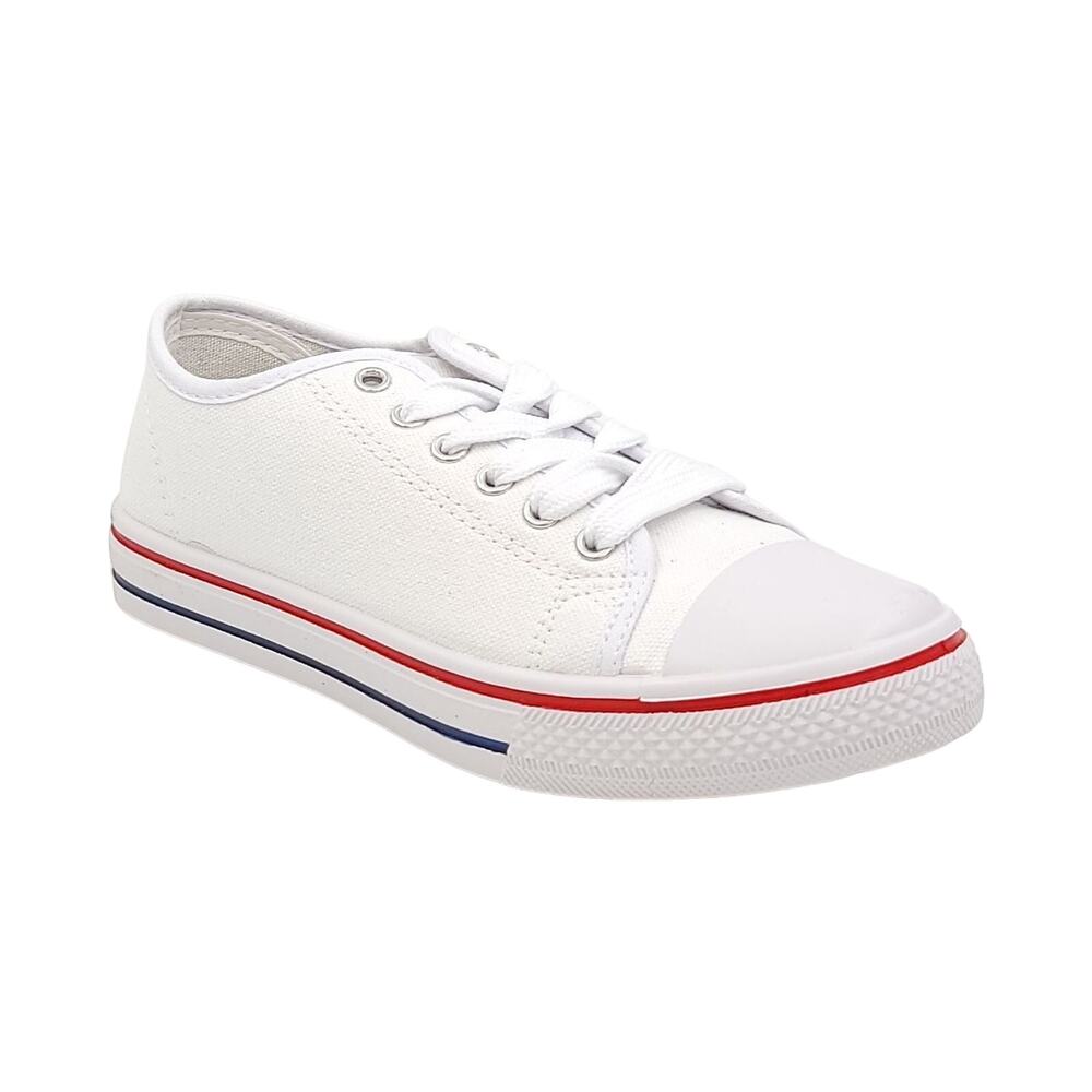Boohoo Women Maisie Low Top Flat Fashion Sneakers US 6 White Red Blue Canvas